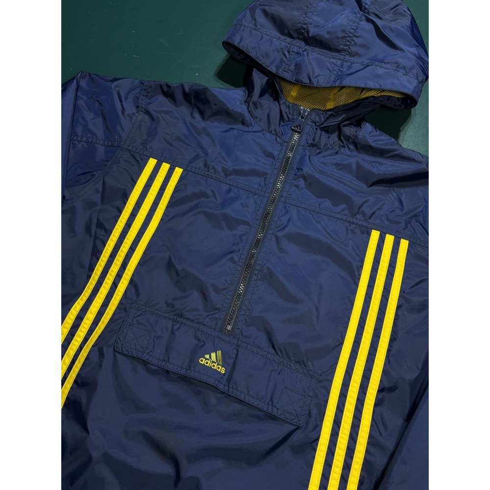 Vintage 90s Adidas 3 Stripe‎ Windbreaker Jacket Men's Large Blue Hooded Anorak - Picture 3 of 12